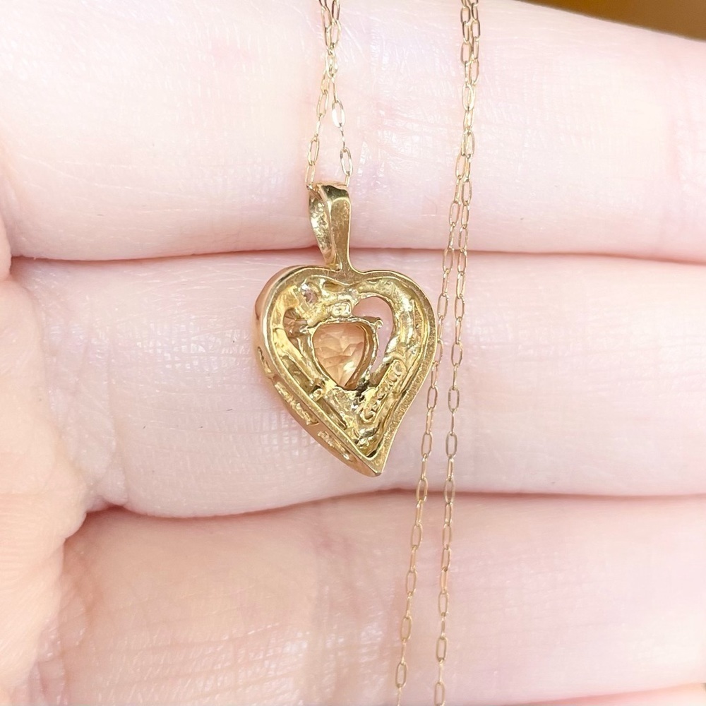 yellow orange citrine cz 10k solid yellow gold heart shaped pendant neck…​ - Picture 8 of 11